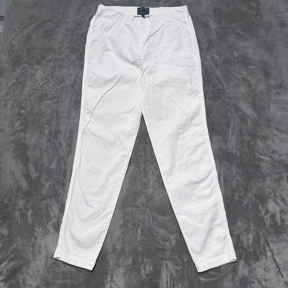 Oska Pull On Pants Womens Size 2 US 8/10 White Tapered Cotton Stretch Minimalist